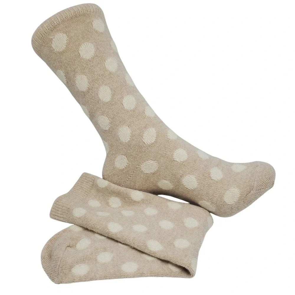 Light Cream Tan Dot Crew Socks Medium Garnet Hill 9-11 Warm Cashmere Blend NEW M